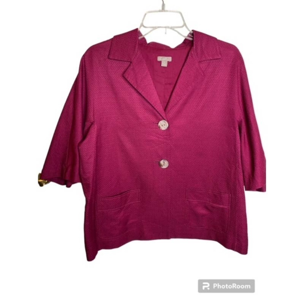 J. Jill‎ Stretchy Silk Blend Lined Magenta Blazer Coat Jacket Women's Size M